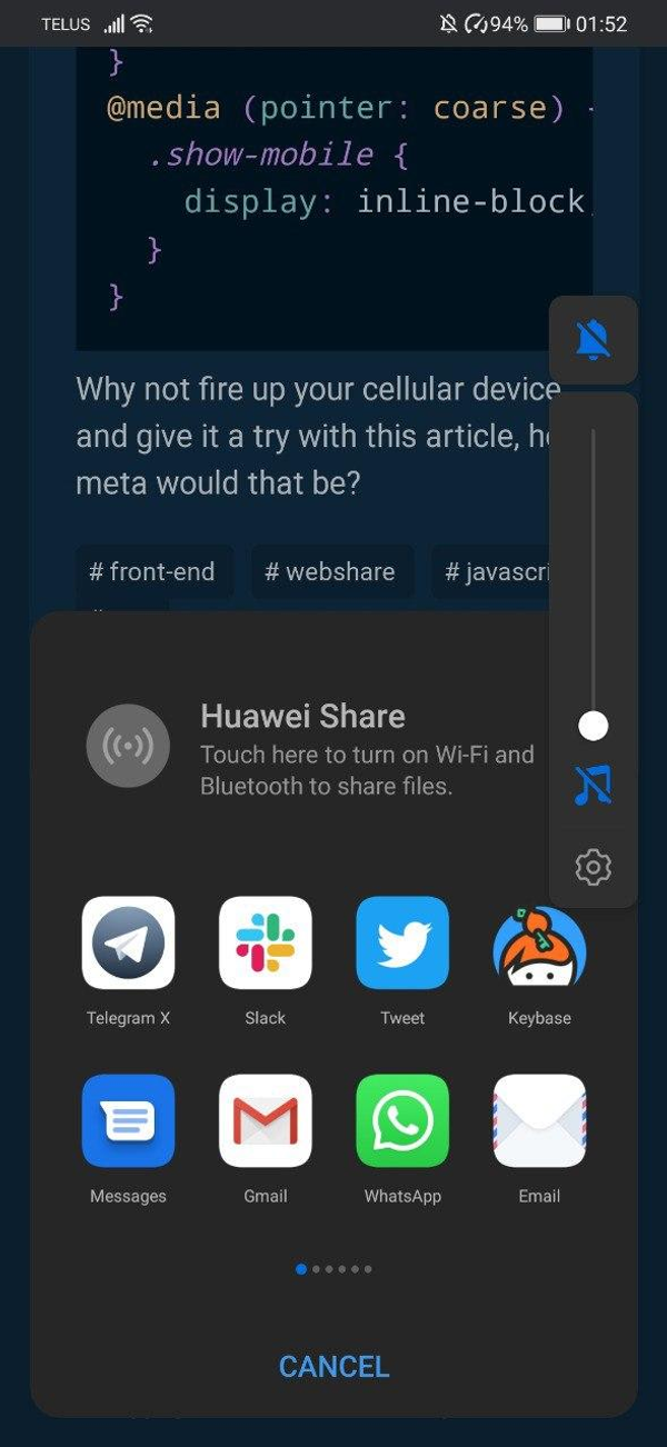 Mobile share dialog example
